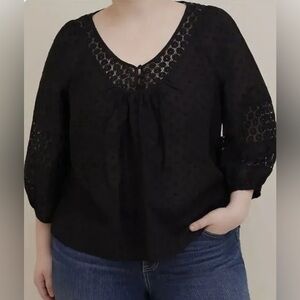 Womens Torrid Clip Cotton Crochet Detail Top Deep Black 3X NWT